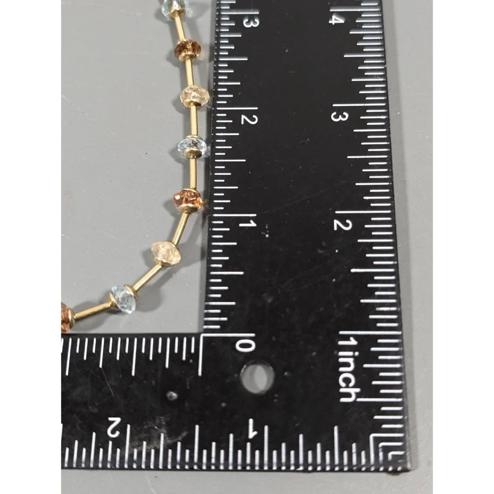 Blue Champagne Bead Dainty Gold Tone Chain Necklace 17